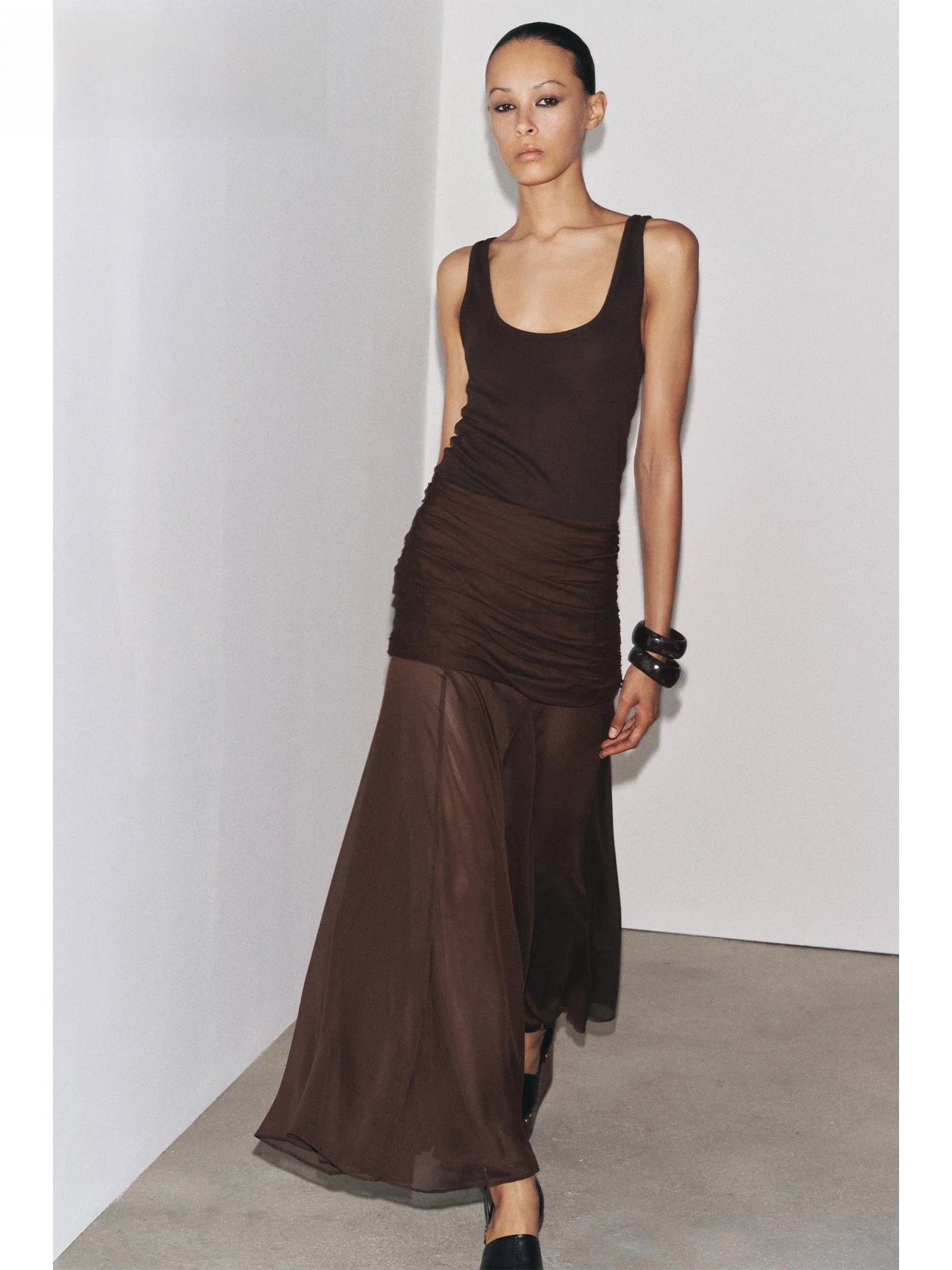 ZAPRHA 2025 nouvelle Faion épissé marron Semi-Transparent plissé Design f jupe Dra Sensation Ele taille haute décontractée