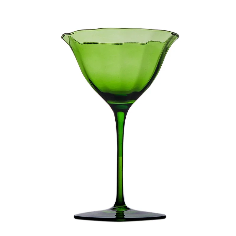 JINYOUJIA French Vintage Green Flower Pattern Goblets Handmade Crystal Ultra Thin Wine Glass Champagne Martini Glass