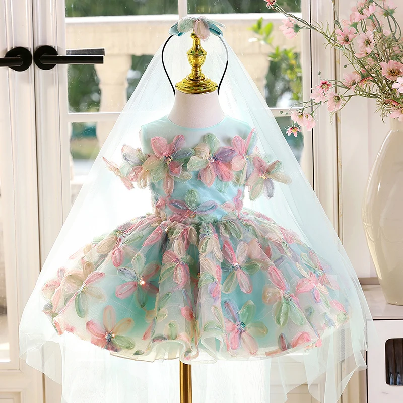 KLGFLD Flower Children Wedding Children's Dress Girls Birthday Party Evening Dress High-End Piano Playing Girls Dress