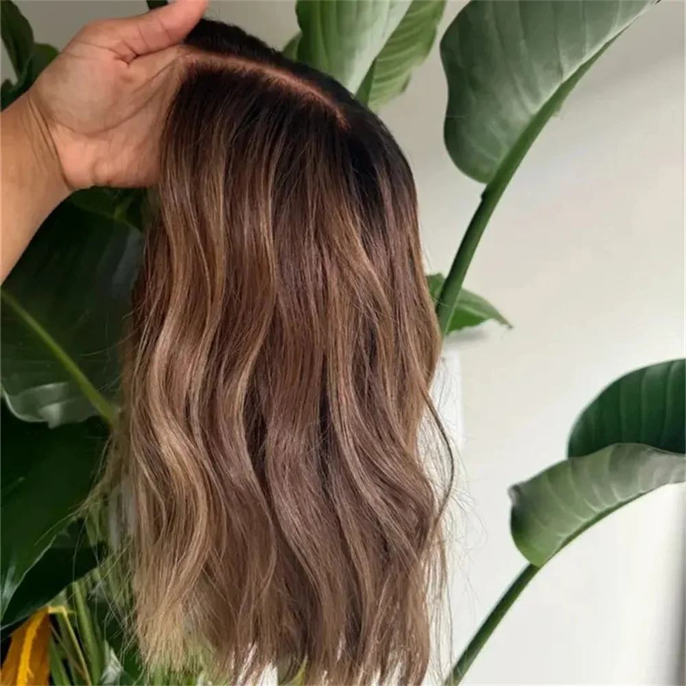 

Ombre Brown Blonde Wigs Dark Roots Party Daily Use Lace Front Wig for Women Synthetic Short Wave Bob Wig Pre Plucked Hairline