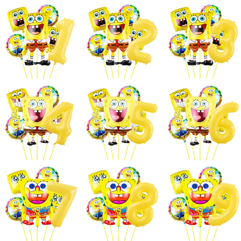 SpongeBob SquarePants Themed Children's Birthday Set Macaron Yellow 40 Inch Number Balloons 1-9 foil Balloons Party Decoration