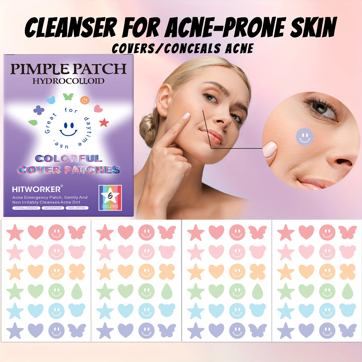 رقعة حب الشباب الغروانية المائية غير المرئية المقاومة للماء لتنظيف الوجه، ملحقات أداة جوهر مناسبة لجميع أنواع البشرة