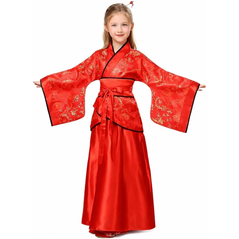 

Girls Traditional Chinese Hanfu Dress Kids Ancient Style Long Sleeve Festival Dance Performance Outfit