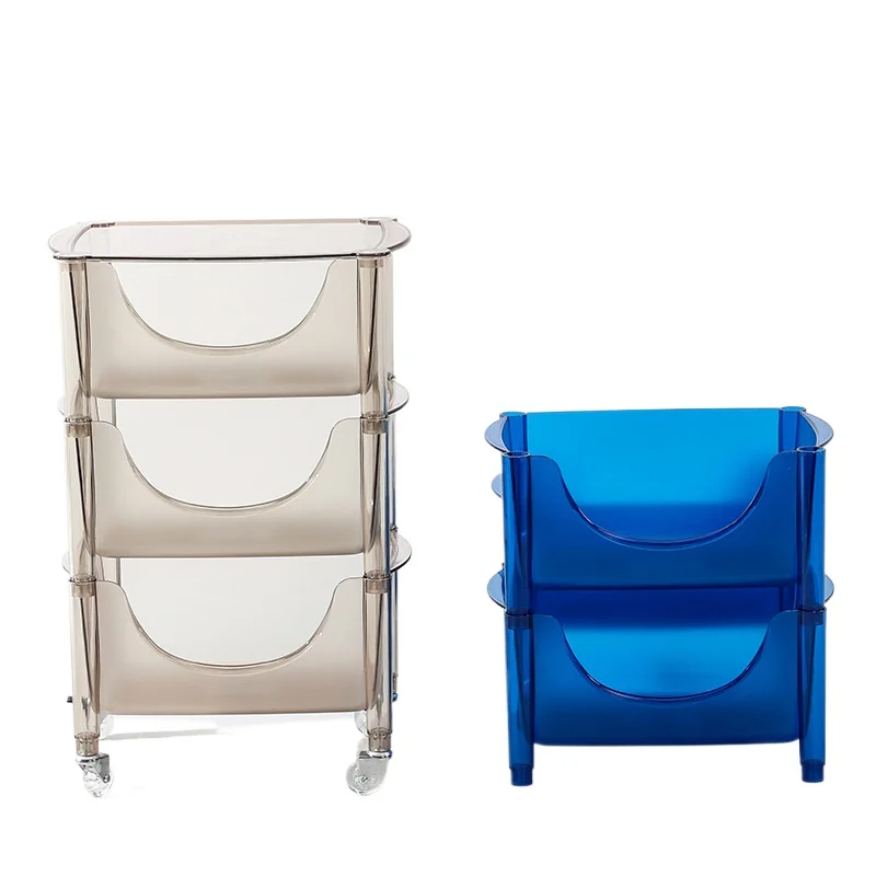 Nordic movable living room cart rack, acrylic multi-layer transparent storage cabinet
