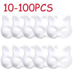 10/20/30/50/100PCS Therian Masks White Cat Masks Blank DIY Halloween Mask Animal Half Facemasks Masquerade Cosplay Party