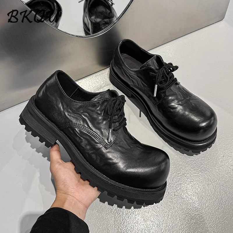 

BKQU Niche Japanese Big-head Derby Shoes for Men in Summer 2025 Vintage and Casual Small Leather Shoes, Work Clothes and Loafers