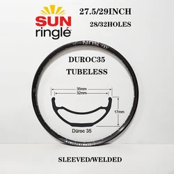 Sunringle DUROC35 27.5 29inch MTB mountain bike Tubeless Hoops Rims ENDURO XC Trail AM FR DH 32FUROS 28Holes Sleeved Welded