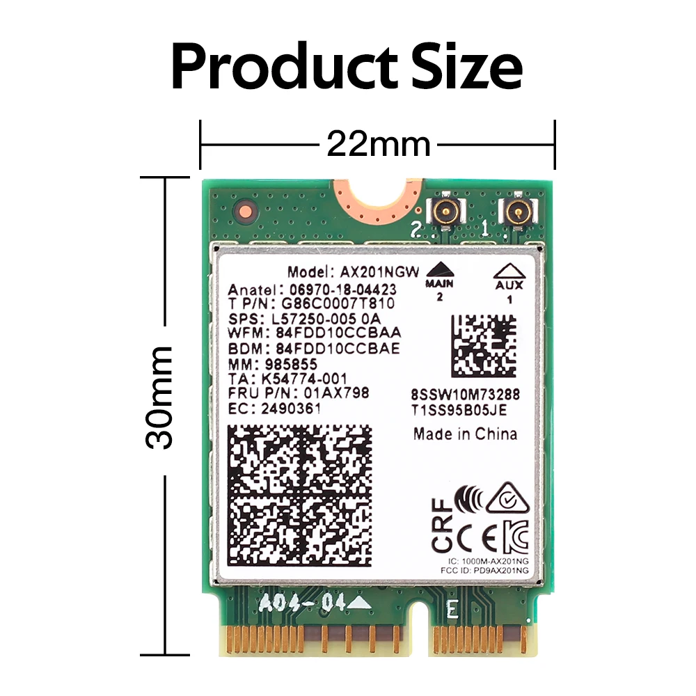 AX201 Wi-Fi6 M.2 Key E CNVIO2 Dual Band 2,4G/5Ghz карта беспроводного адаптера 802.11ac/ax Bluetooth-Совместимость 5,0 для Windows 10