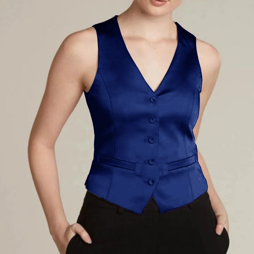 Veste en fibre de satin à col en V pour femme, gilets classiques, haut en émail à simple boutonnage, nouveau en combiné, mode