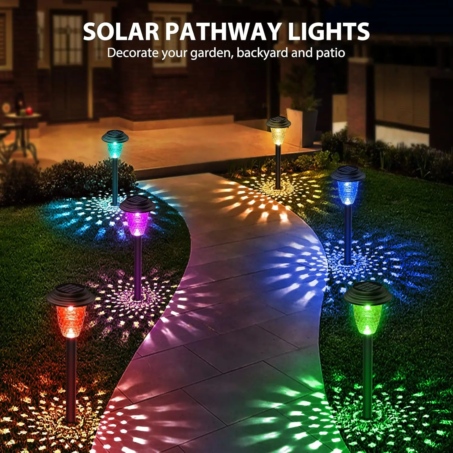 2/8/10Pack Solar Pathway Lights, RGB/Warm White Color Changing, Outdoor Garden/Backyard/Lawn/ LED Decor