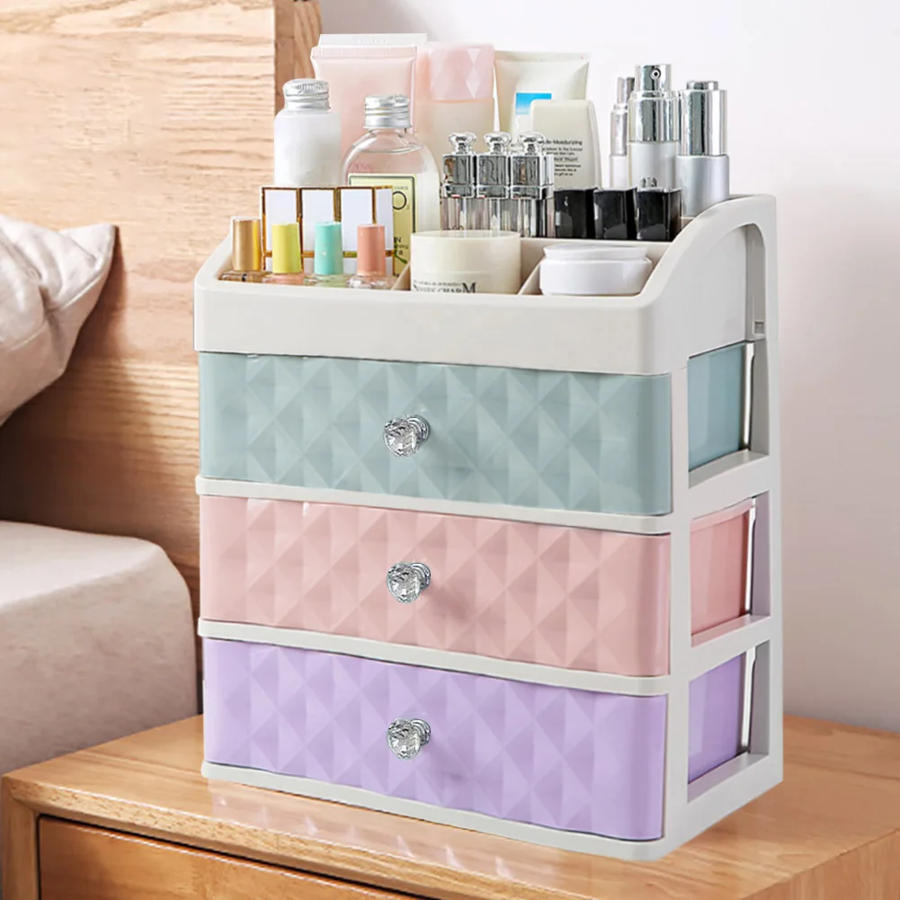 Multi-colour Plastic Makeup Organizer with 3 Drawers