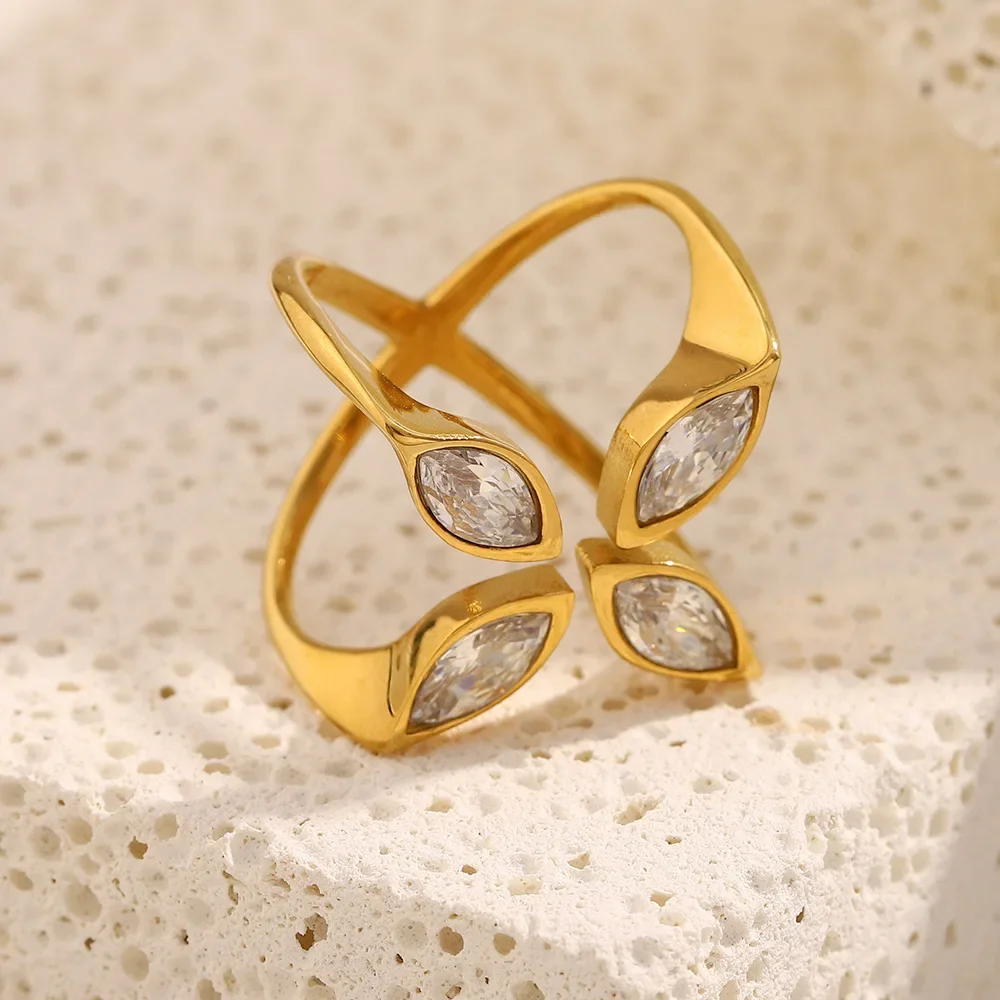 

Delicate Unique Design Geometric Open-End Rings For Women Adjustable Gold Color AAA CZ Zircon Inlay Wedding Jewelr