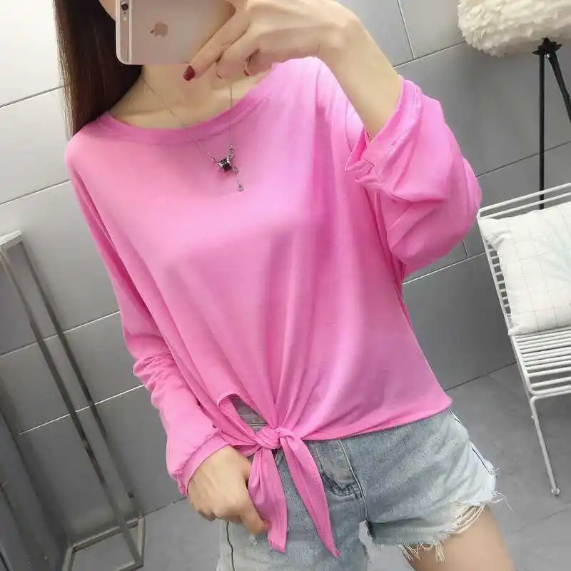 

Новая летняя вязаная длинная рубашка, женский топ Sun Round Ne Long Sve, хлопок, 00% цвет, модная женская футболка