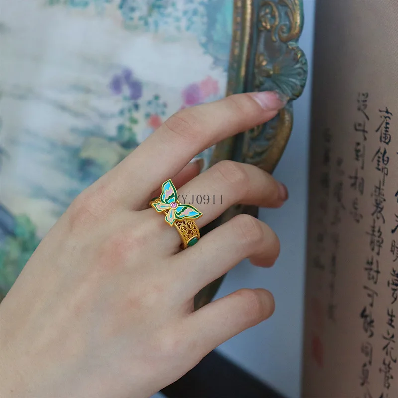 Butterfly Oil Drop Rings Light Luxury Fashion Women's Ring Retro Exquisite Daily All-match National New Chinese Style Ring