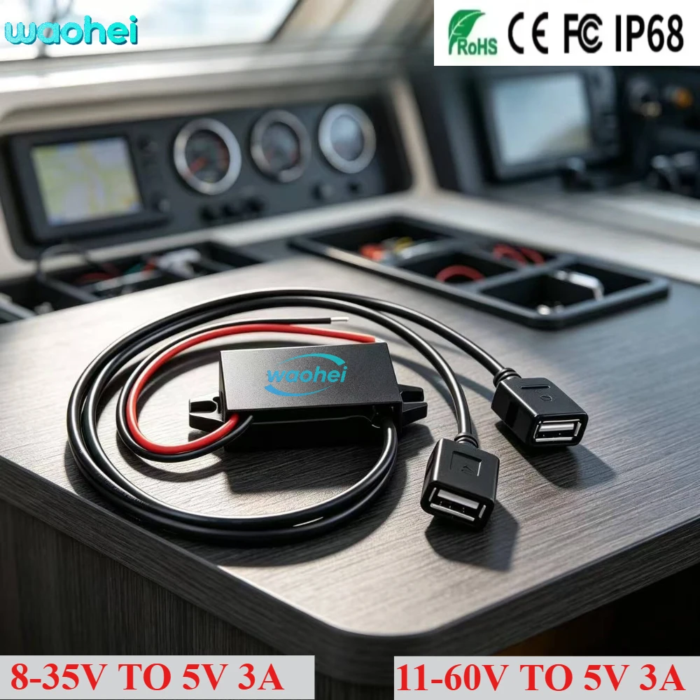 12V 24V 48V 60V 72V 90V To 5V 3A DC-DC Voltage Regulator Power Supply Buck Module Dual USB Type-C Micro USB Output Power Adapter