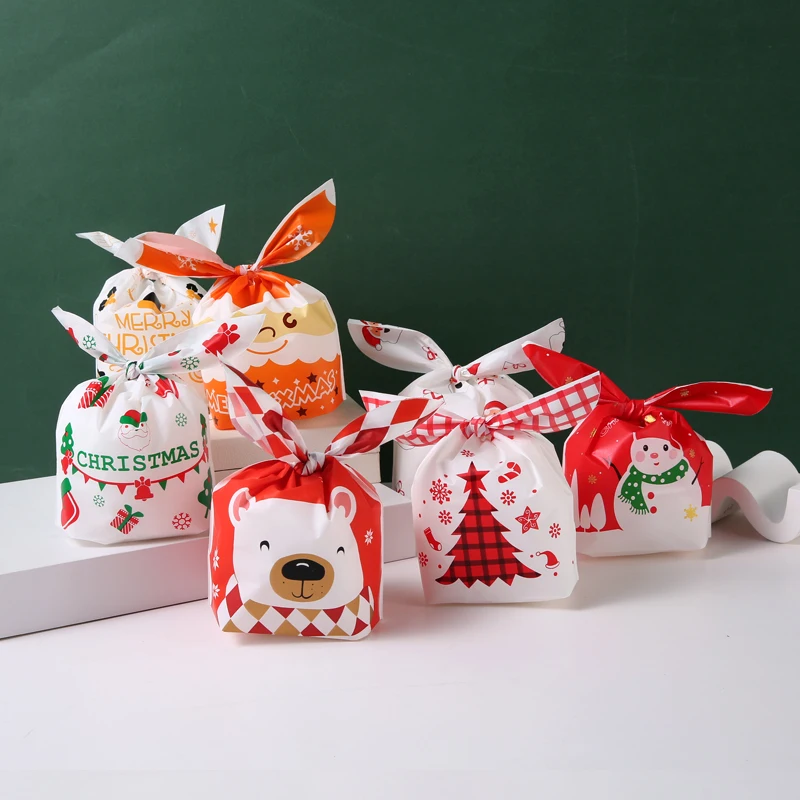 50pcs/lot Festival Diverse Patterns Plastic Bags Christmas Theme Rabbit Pouch Candy Pocket For Gifts Biscuit Packaing