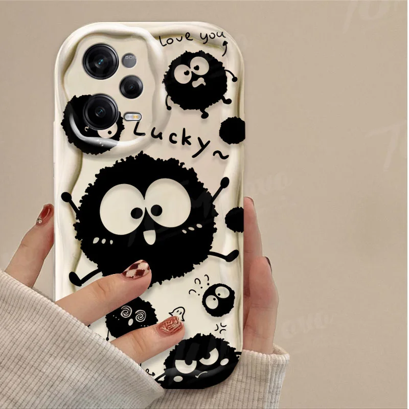 Phone Case For Xiaomi Redmi Note 13 12 Pro Plus 12S 11 11S 10 10S 9S 7 8 9 Pro Max Luxury Black Monster Eggette Wave Back Cover