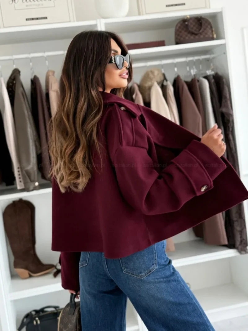 女性秋冬コートショートタイプターンダウンカラー無地ルーズボタン閉鎖カーディガン OL 通勤ジャケット女性アウター