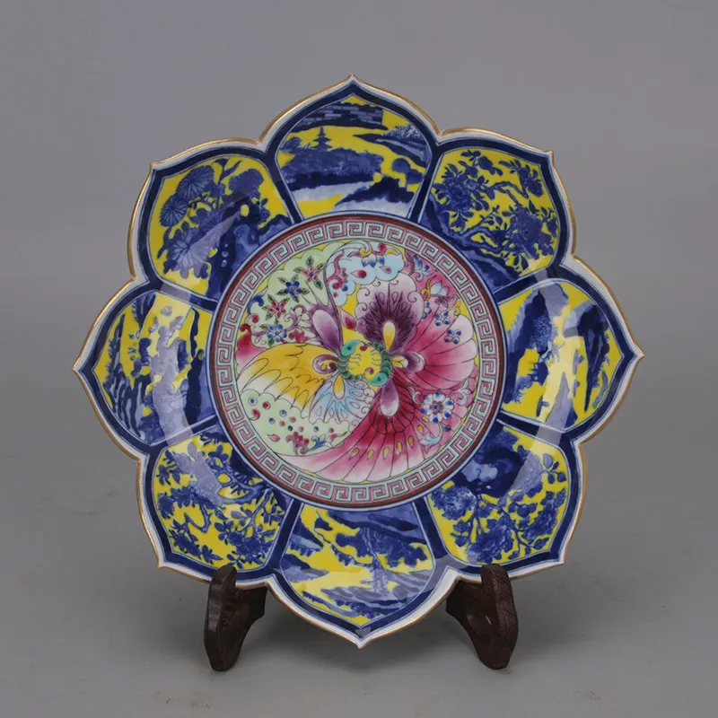 Chinese Qing Dynasty Yongzheng Style Blue White Doucai Famille Rose Butterfly and Lotus Hand Painted Bowl Home Decor
