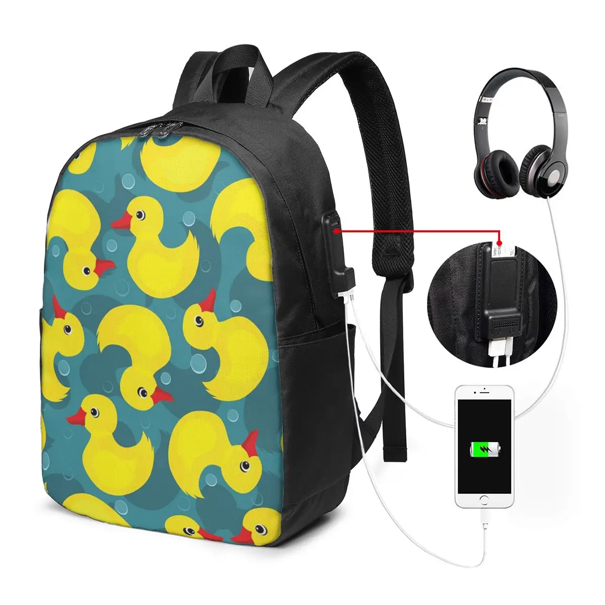 Rubber Duck In Water Pattern Backpack Travel Notebook Bag Computer College Student School Bag Laptop Shoulder Bags for Men Women