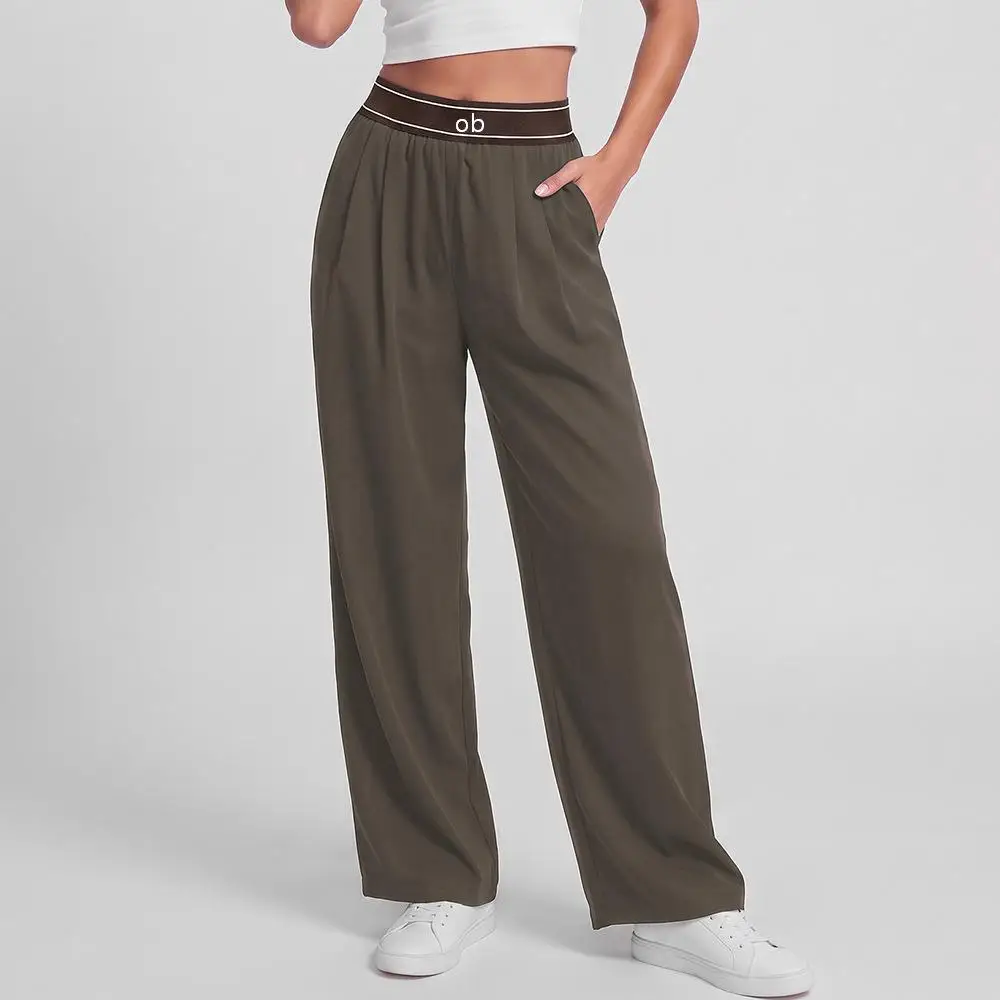 Fashion yoga sports pants autumn style straight tube high waist woven casual sports pants elastic casual pants 3