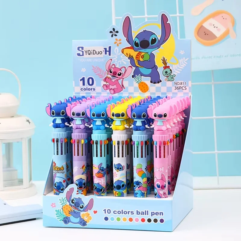 

Disney New Stitch Ten Color Ballpoint Pen Cartoon 0.7 Press Multicolor Pen Student Diy Hand Point Pen Stationery