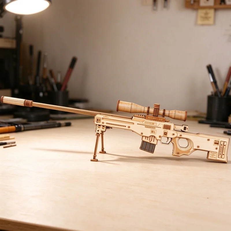 DIY Wooden Sniper Shape 3D Puzzle Model Hand Craft Desktop Hobby Gift