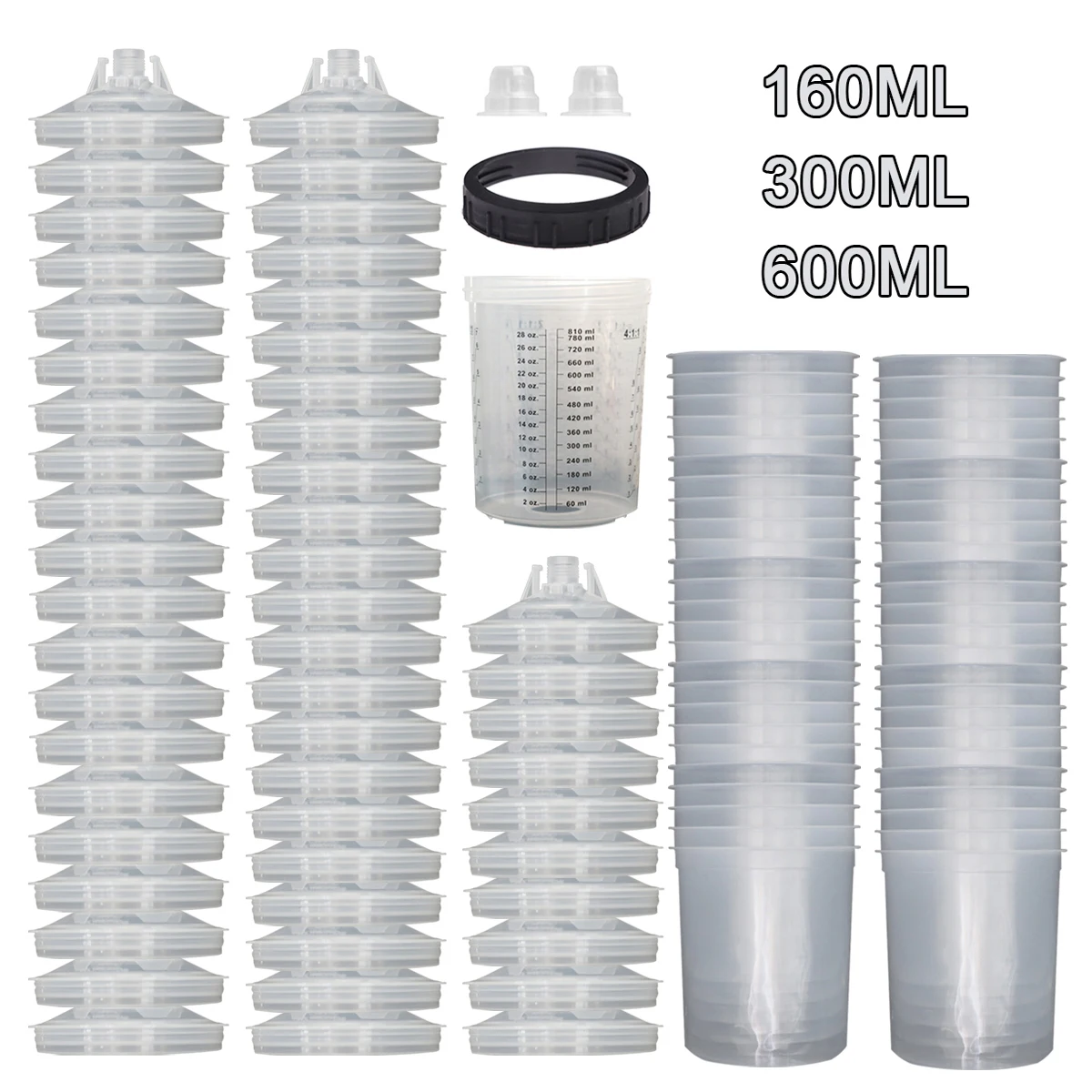 50Pcs/Set Spray Gun Paint Mixing Cup H/O Quick Cup Spray Gun Tank 160ML/300ML/600ML Disposable Paint Cup