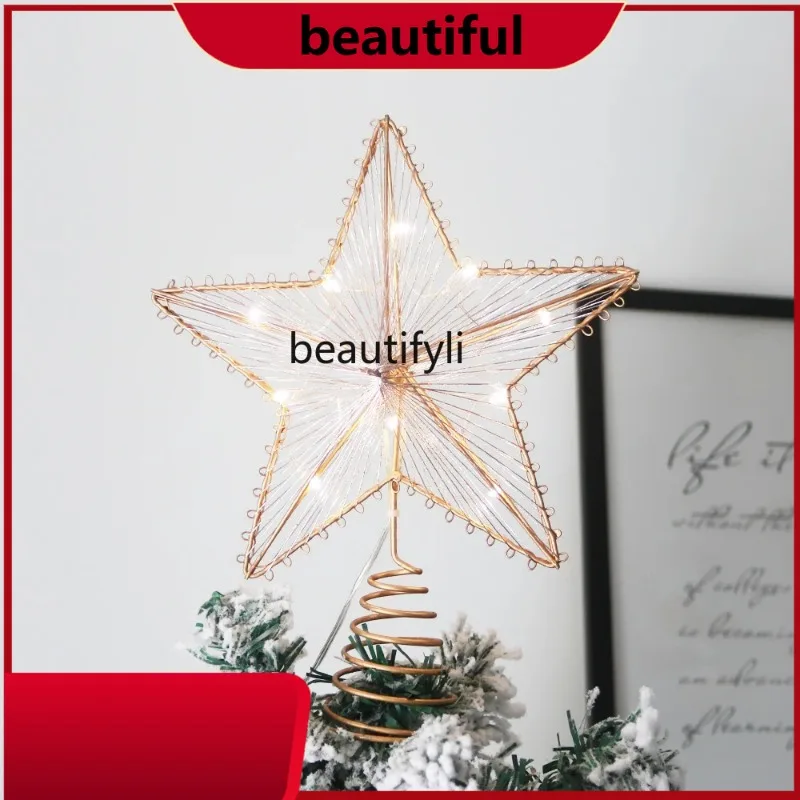 

Christmas wrought iron luminous top star battery Christmas tree top decoration, three-dimensional five-pointed star H