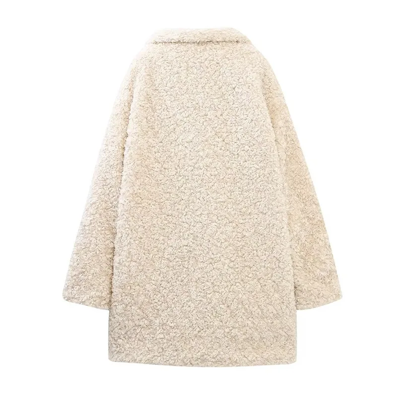 Casaco F de Inverno com Efeito de Pele Sintética Espa e Quente Novo Estilo com Três Botões, Lapela de Notch, Manga ...