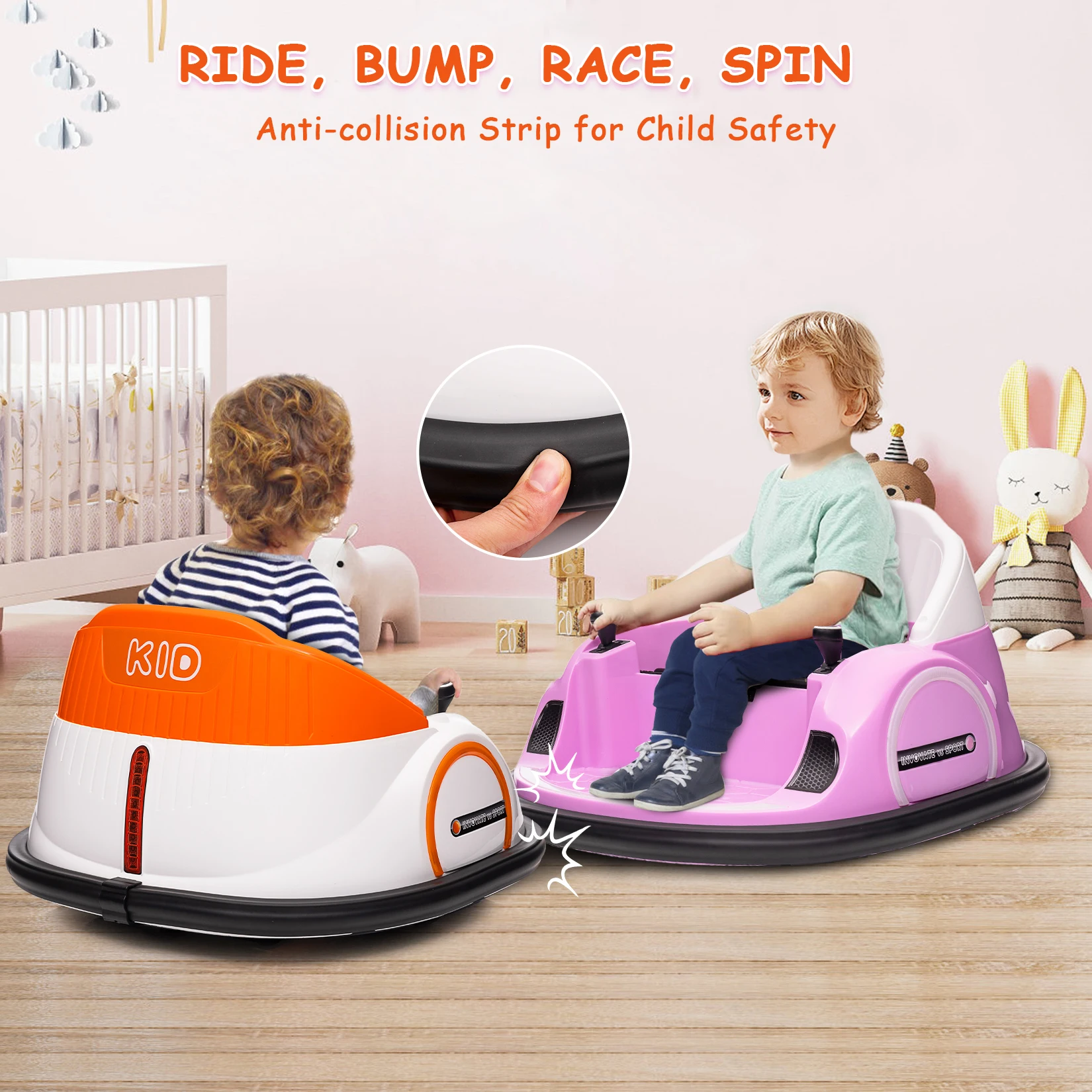 12V Ride On Bumper Car for Kids Ride on Toy Gifts Toddlers Electric Bumping Car with Remote Control, Battery Display, LED Lights