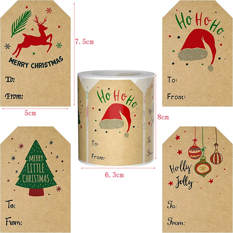 200Pcs/roll Merry Christmas Santa Claus Label Stickers Kraft Paper Handwritten Label DIY Party Scrapbook Envelope Seals Sticker