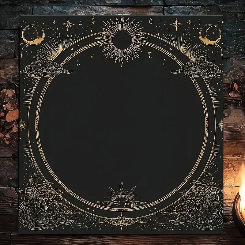 Black Gold Sun Moon Sky Ring Tarot Card Tablecloth Eastern Cloud Pattern Leave White Altar Cloth Layout Divination Mat