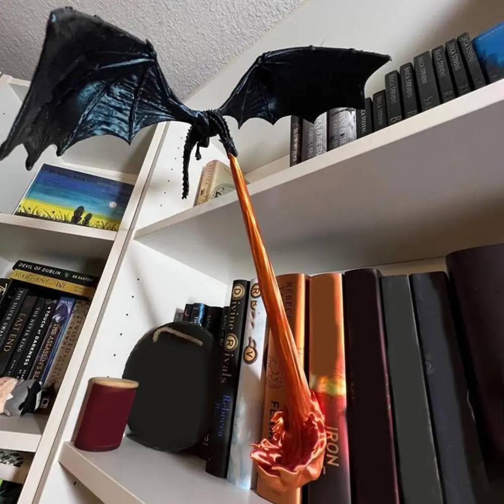 Dragon Flame Book Nook Halloween Gothic Flying Dragon Bookend Winged Dragon Statue Bookshelf Sculpture Home Decoration