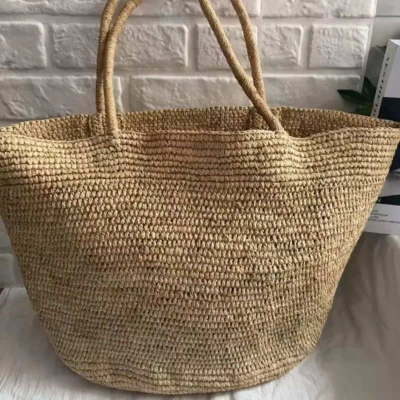 2026 Large Handwoven Rattan Tote Bag for Women Natural Straw Beach Bag Purse Luxury Shoulder Bags Handbag Summer
