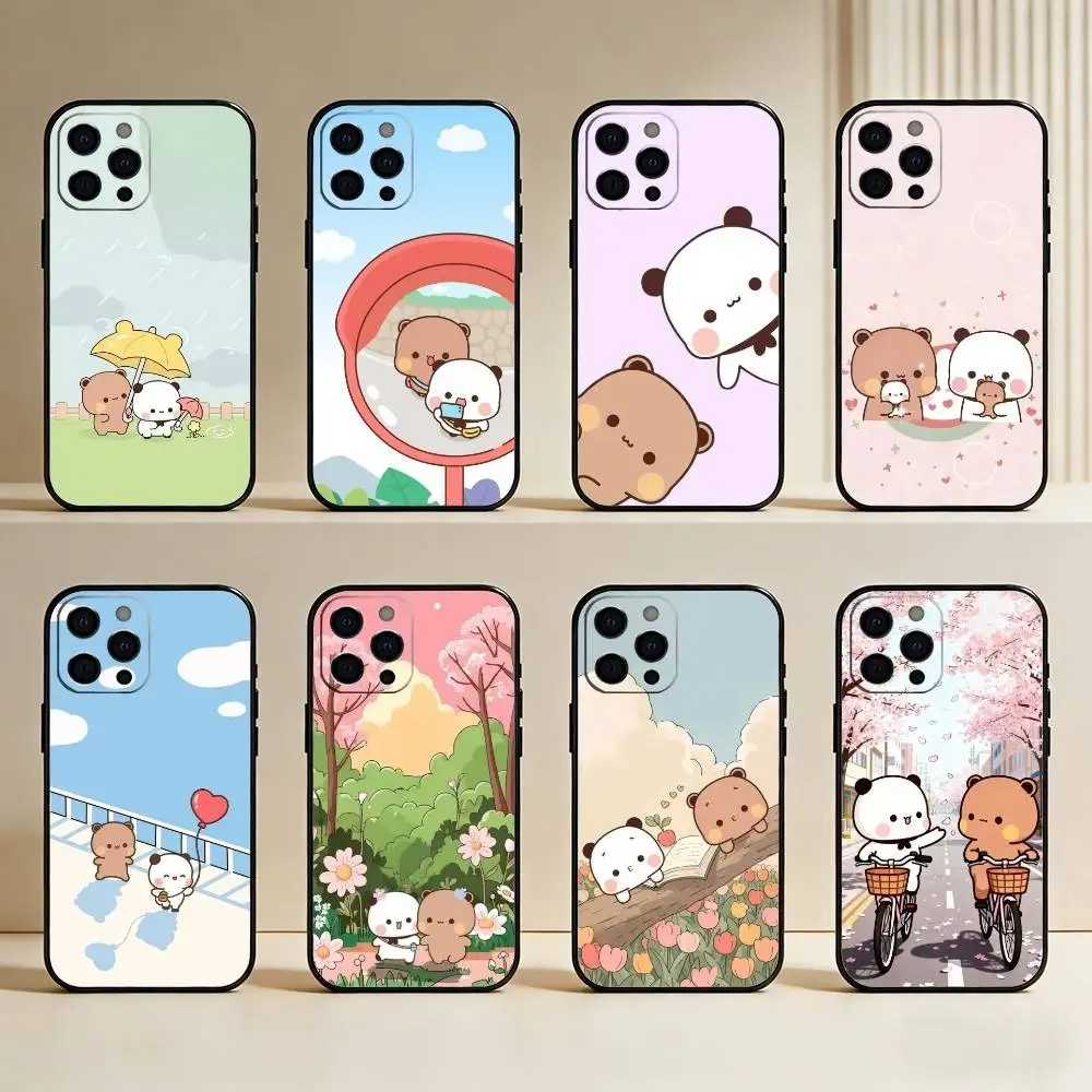 

Cute BuBu D-DuDu Phone Case For iPhone17,16,15,14,13,12 Plus,Max Soft Silicone Black Cover