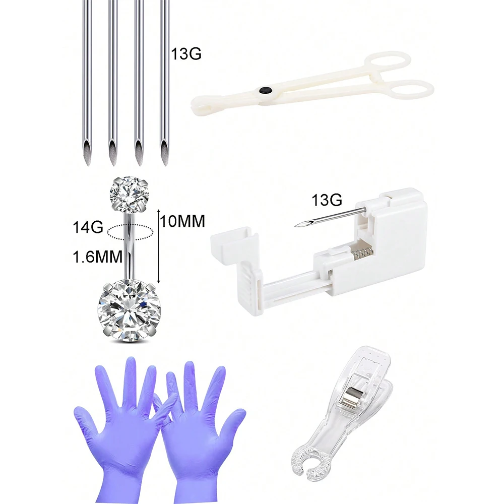 10pcs/Set 14G Navel Piercing Kit, Includes 316L Steel Piercing Needles And Clamps, Unisex Navel/Tongue/Ear Piercing Set