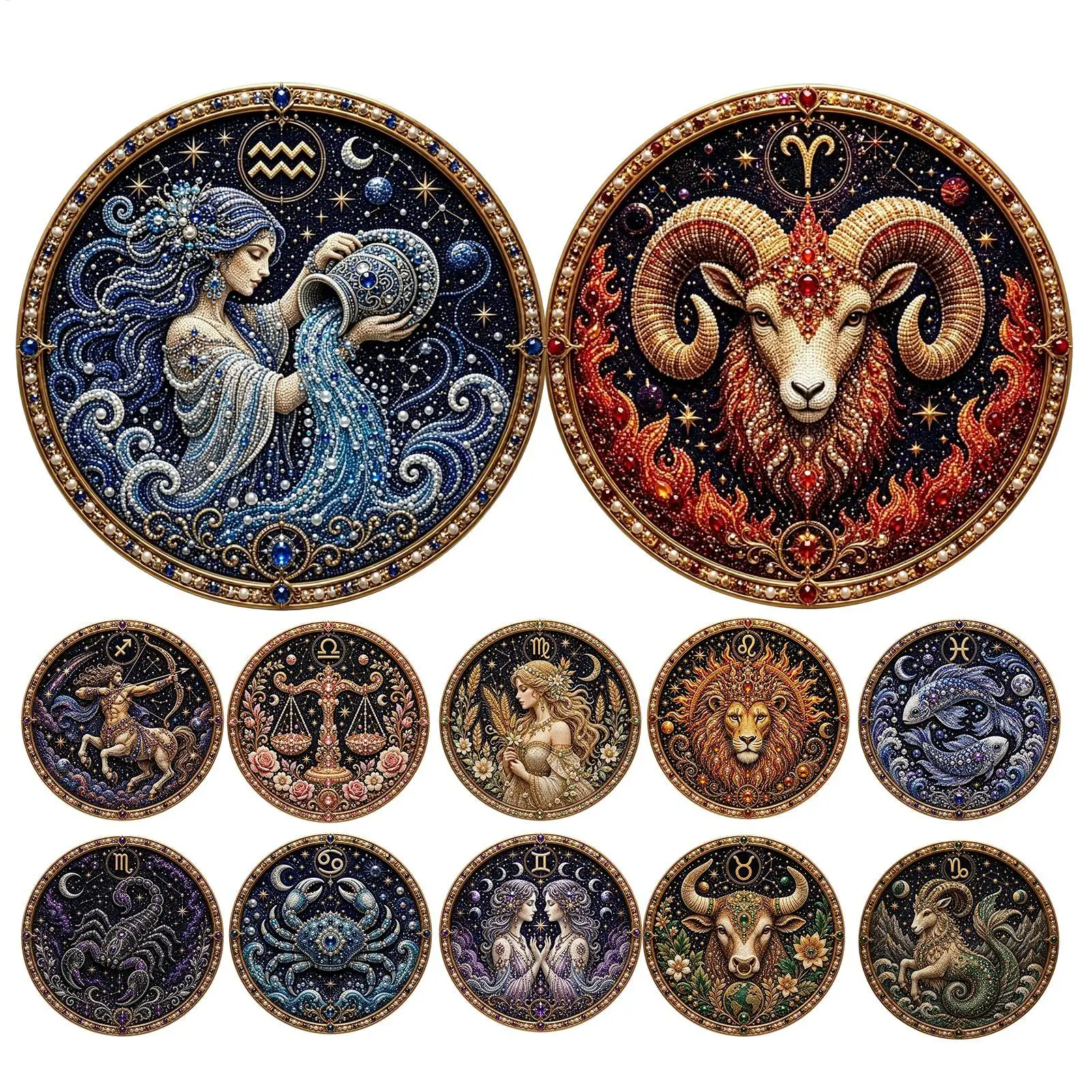 Resin Art Work - 12 Sternzeichen Perlen-Kunst-Set Rundes Sternbild-Themen-DIY-Perlenkunstwerk Astrologie