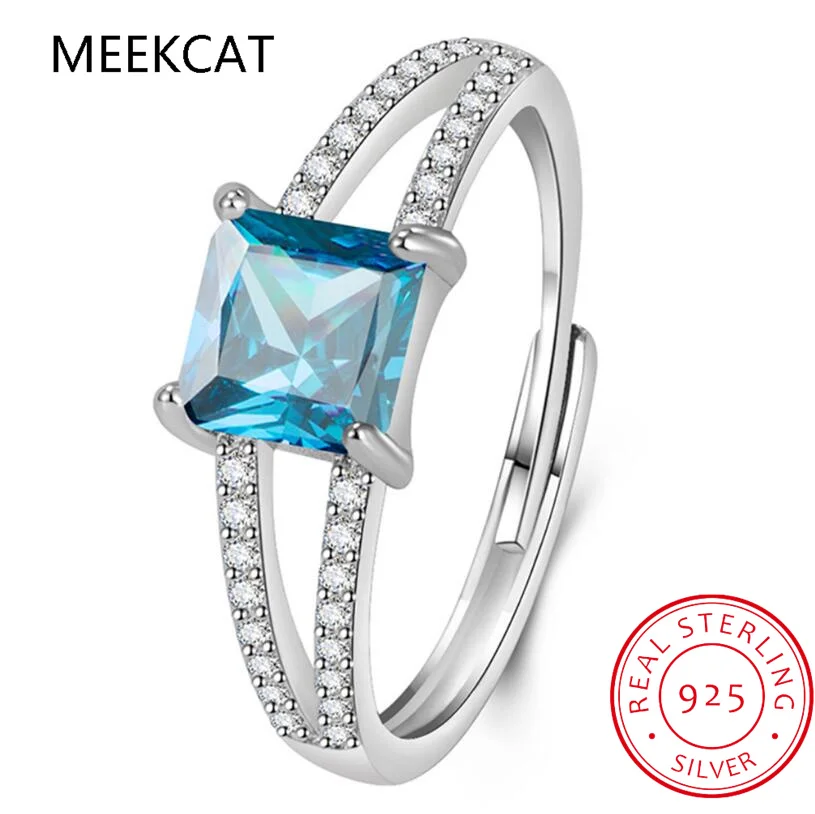 1.2ct Princess Cut Sky Blue Topaz 925 Sterling Silver Engagement Ring for Woman Square Gemstone Fine Jewelry Wedding Gift