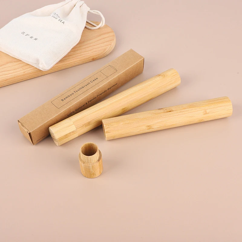 Natural Eco Friendly Bamboo Toothbrush Travel Case Reusable Bamboo Portable Travel Holder Set Washable BPA Free Bamboo Case