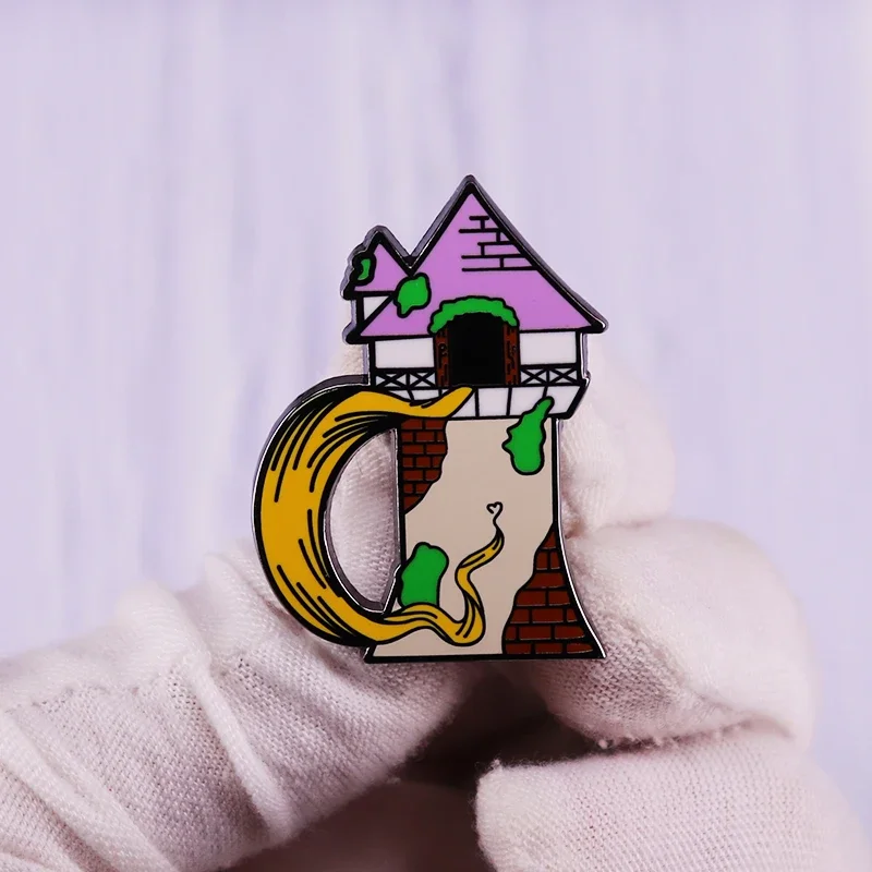 Rapunzel Tower Enamel Pin Brooch Lost Princess Inspired Shimmer Novelty Badge Fashion Jewelry Gift