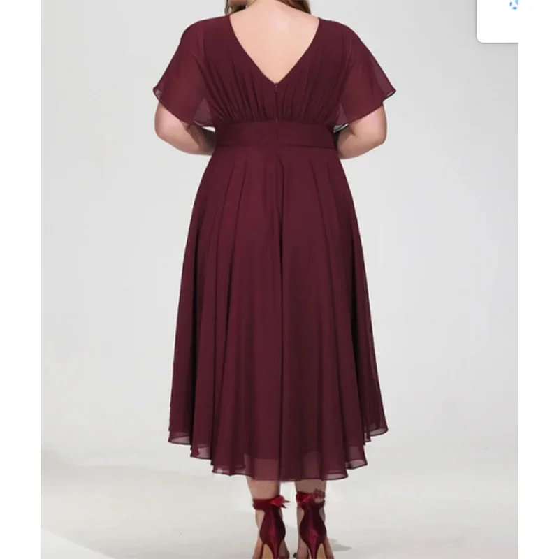 فساتين أم العروس مقاس كبير على شكل حرف a رقبة مستديرة وحزام شيفون فساتين سهرة للحفلات النسائية فيستدو لارجو 2024 #2