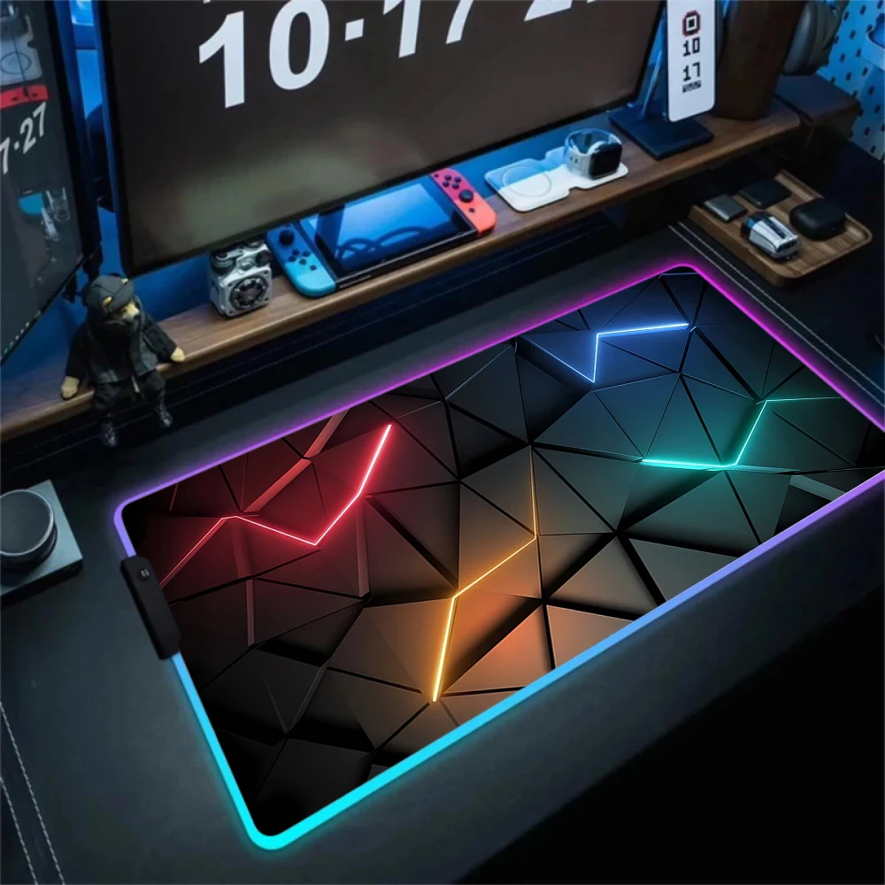 With Backlight Geometry LED Computer Mouse Pad 1000x500mm Gaming Mousepad Kawaii Office Rug RGB Shine Large Colorful Desk Mat