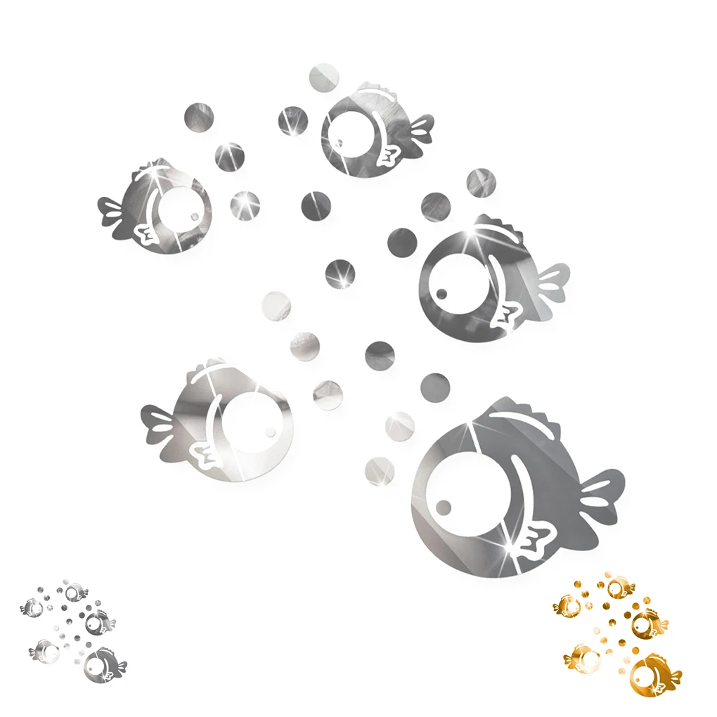 3D Fish Wall Sticker Home Decor Art Mural DIY for Living Room Acrylic Crystal Bathroom Mirror Stickers, L, Silver image 4