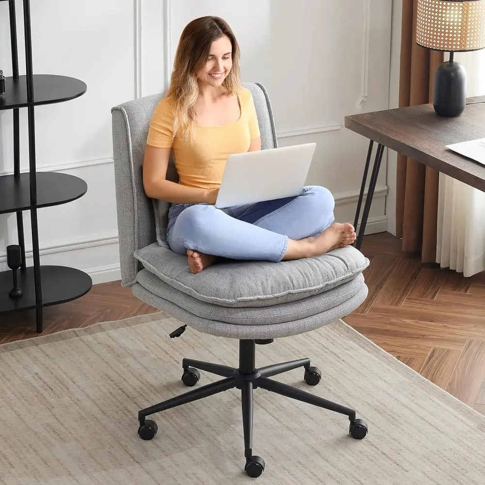 18 High-Back Swivel Office Chair with Adjustable Padded Seat, Grey Fabric
