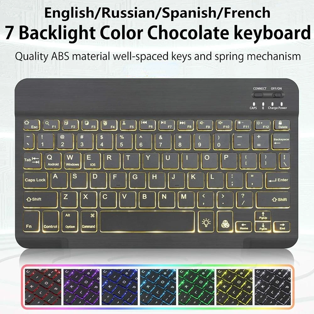 

Teclado Ergonomico Español Ultra Slim Arabic Russian Spanish Bluetooth Keyboard Tablet клавиатура для планшета на русском языке