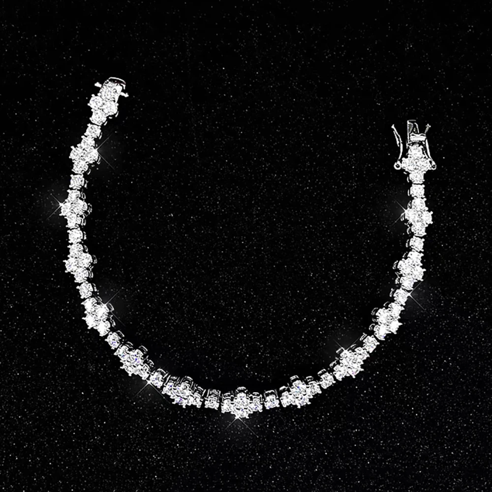 TEMGF Full 3mm Zircon/Moissanite Bracelet 925 Sterling Silver Chain Unique Cross Design for Women Fashion Sparkling Fine Jewelry - Image 2