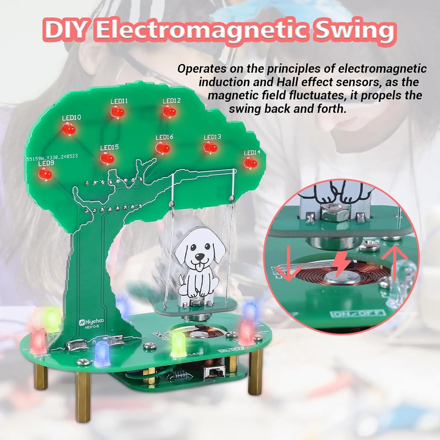 Swing Soldering Project DIY Dog Swing Kit Electromagnetic Swing Soldering Practice Kits with RGB LED Lights for STEM Education