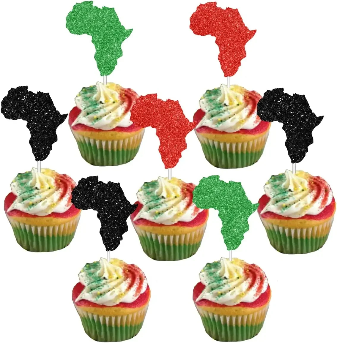 

Sursurprise-African American Flag Cupcake Toppers, Black, History Month, Cake Decorations, American, Junmons Party Supplies, 24P