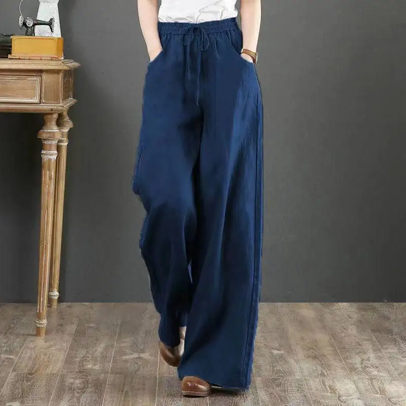 Cotton and Linen Women's Pants Loose Large Size Wide-leg Pants Spring Summer  High Waist Mopping  Straight-leg Pants 2025